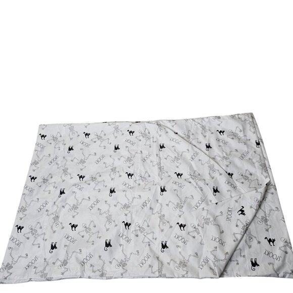 Rae Dunn White Pillowcase Set 2 Spooky Skeleton Cat Halloween Microfiber 20x30 - Picture 2 of 2